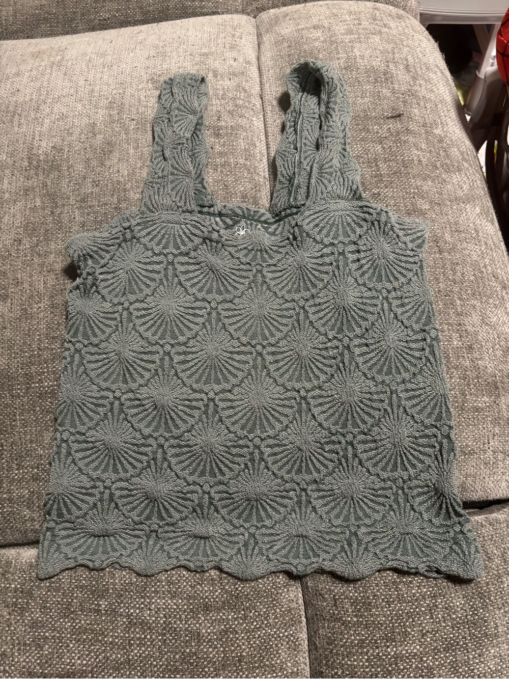 Aura Sage Green Crochet Tank Top with Wide Straps